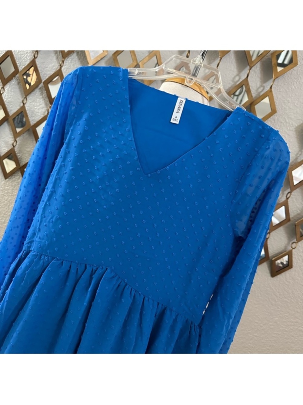 Zenana Outfitters Ocean Blue V-Neck Long-Sleeve Babydoll Dress - Picture 3 of 3